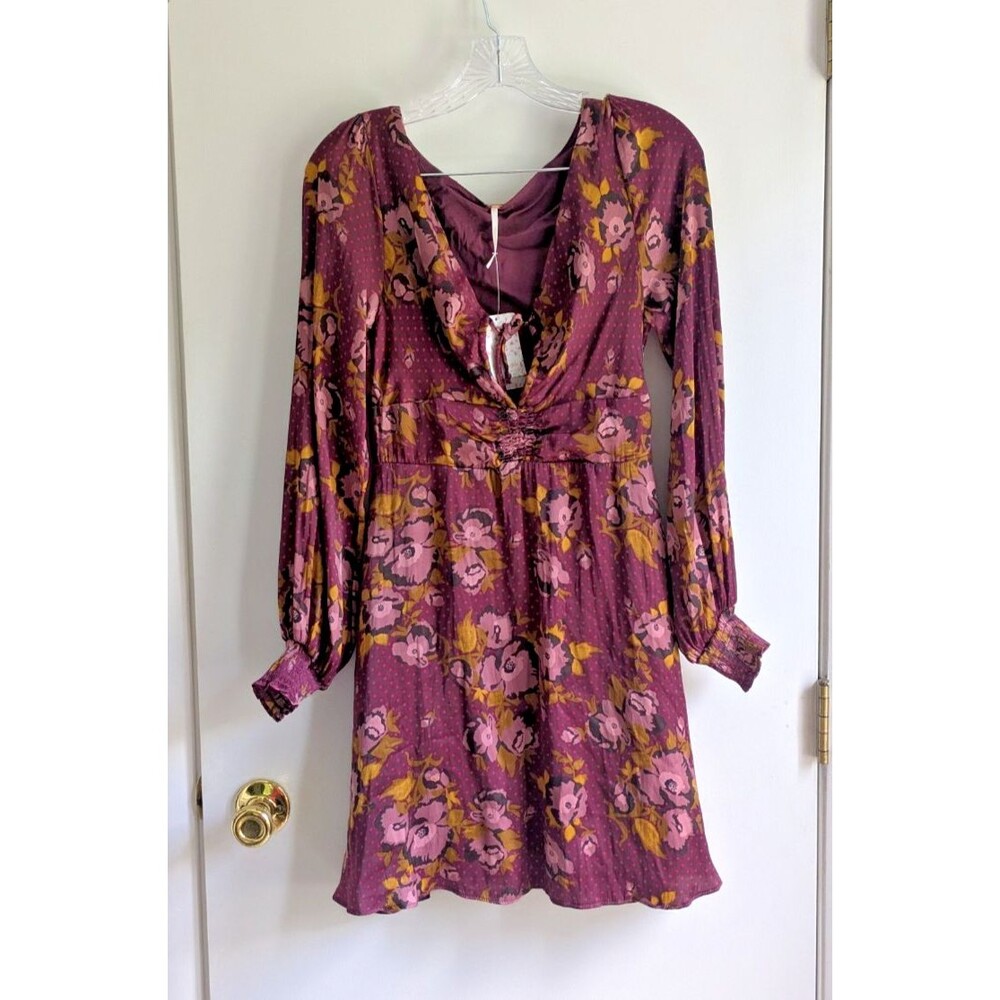 NWT Free People Morning Light Mini Dress Purple Combo Size 6 $128 BoHo Cottage